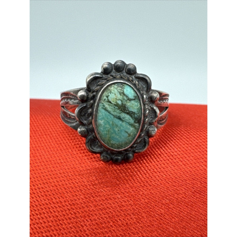 Vintage Navajo Native American Turquoise Sterling Silver Ring 7.5